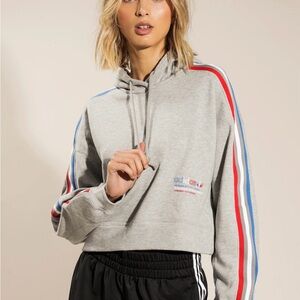 Adidas Trefoil Crop Hoodie with Red White and Blue Stripes